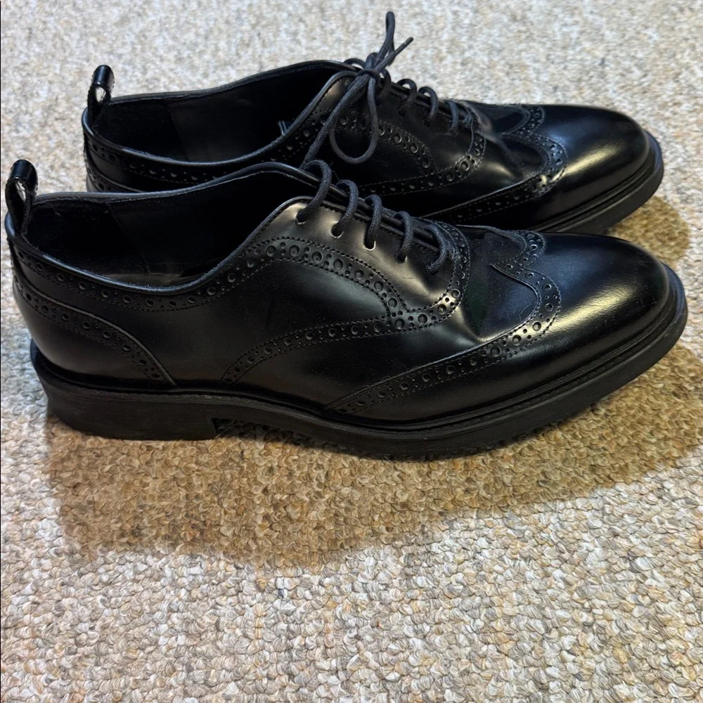 Reiss mens 10 black stepney leather high shine brogues wingtip oxford shoes NWOB